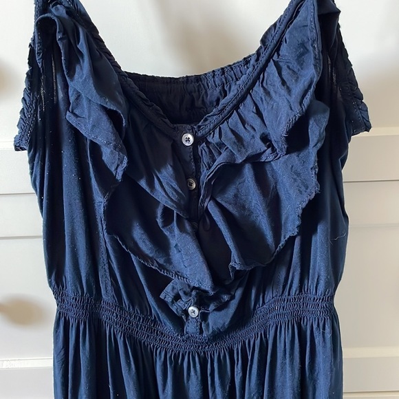 Hollister Women’s Dark Blue Ruffled Cotton Dress w/ Adjustable Straps - Small - Picture 2 of 6